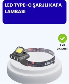Resim 800 Lumen Led Kafa Lambası Cob Ve Xpe Led Type C Şarjlı Ayarlanabilir Siyah 