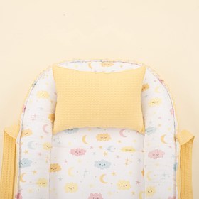 Resim Babynest ve Yastık - Çift Taraflı - Sarı Petek - Sarı Bulut 