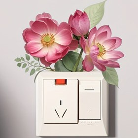 Resim 1pc Şık Floral Switch Kapak Sticker - Klasik Tarz Plastik Duvar Dekoru - Banyo, Yatak Odası, Oturma Odası için Çıkarılabilir, Kendinden Yapışkan, Temizlenmesi Kolay, Yeniden Kullanılabilir Ev Dekoru Aksesuarı 