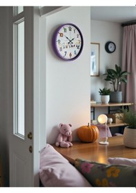 Resim 36 Cm Mor Çocuk Odası Duvar Saati Çok Renkli 