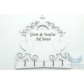 Resim Kalp Temalı Ahşap Anahtarlık Askısı 