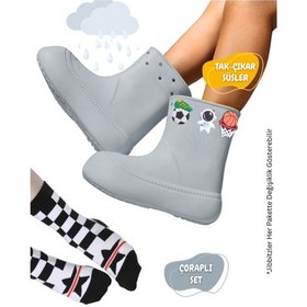 Resim Gri Erkek Çocuk Yağmur Botu & Çorap Set Gri 