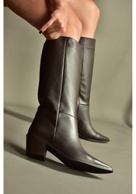 Resim Fox Shoes V654082103 Kahverengi Hakiki Deri Kalın Topuklu Kadın Çizme Kahverengi 