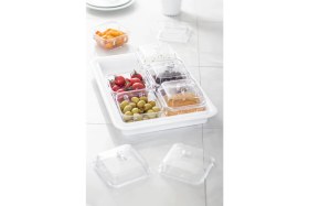 Resim EW's Kitchenware Akrilik Beyaz 6’lı Kapaklı Kahvaltılık Kahvaltı Seti & Saklama Kabı (Cam Değildir) 