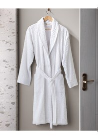 Resim Madame Coco Bernay %100 Pamuk Jakarlı Unisex Şalyaka Bornoz - Gri - Natural Koleksiyon Born0000000062 S - M Gri 