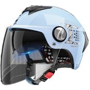 Resim Kask Motosiklet Elektrikli Araba Yaz Güneş Kremi Pil Motosiklet Yarım Kask Erkekler Ve Kadınlar Çift Ayna Im89k0 Açık Mavi 