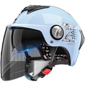 Resim Kask Motosiklet Elektrikli Araba Yaz Güneş Kremi Pil Motosiklet Yarım Kask Erkekler Ve Kadınlar Çift Ayna Im89k0 Açık Mavi 