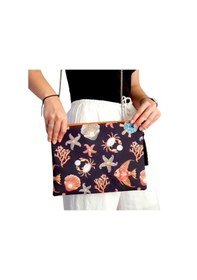 Resim Uretti - Sümeyya 2589 7348 El Yapımı Deniz Canlıları Desenli Boncuk İşlemeli Clutch / Askılı Çanta Siyah 