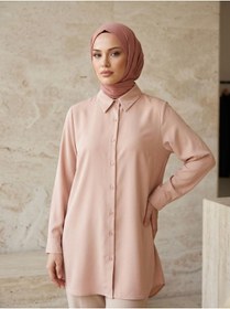 Resim Genel Markalar Kadın Dubai Kumaş Tesettür Tunik Düğmeli Klasik Kesim Rahat Kalıp Günlük Ofis Basic Kadın Tunik 