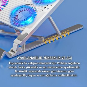 Resim Coofbe LED Işıklı Yükseklik Ayarlı Katlanabilir 4 Fanlı Notebook Laptop Soğutucu Turbo Fan Laptop Standı 