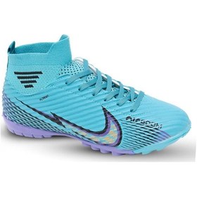 Resim Kaptan Junior Yarı Profesyonel Çoraplı Çim- Halı Saha Kauçuk Taban Unisex Futbol Ayakkabısı Turkuaz 