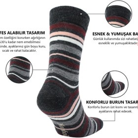 Resim STOCKHOLM Merinos Yünü İnce Örgü Premium Gündelik Günlük Çorap 3'lü Paket Gri Çizgili - 47/50 