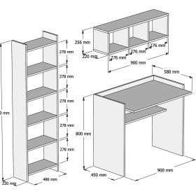 Resim Bimossa Mahidevran Beyaz Çalışma Masası Kitaplık Raflı 90 cm U2040 