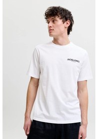 Resim Jack & Jones Jprblaoscar Erkek Tişört Kısa Kollu Pamuklu Şık Günlük Beyaz 