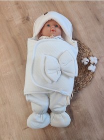 Resim Soft Yumuşak Ayaklı Bebek Kundağı Unisex Bebek Dış Kundak Battaniyesi Hastane Çıkışı Uyku Tulumu Ekru 