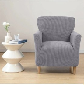 Resim Upmall Streç Yikanabilir Kare Desen 1kişilik Koltuk Örtüsü Gri 