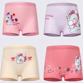 Resim 4 Paket Kız Pamuklu Boxer Külotları, Sevimli Karikatür Baskı, Orta Esnek Örgü Kumaş, Normal Kesim, %95 Pamuk %5 Spandex, Çocuklar İçin Rahat İç Çamaşırı 