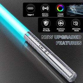Resim MAMXUAN Metal Mini Dövüş Kılıçları İkili Paket, Şarj Edilebilir, 2'si 1 Arada Modüler Tasarım, 15 Gerçekçi Renk, 4 Mod, Cadılar Bayramı ve Doğum Günü Kostüm Oyunları İçin İdeal - Siyah/Gümüş 