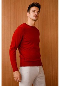 Resim Desen Triko Erkek Basic Sıfır Yaka İnce Triko Kazak 02421603 Kırmızı Kırmızı 