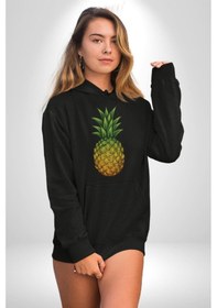 Resim Ananas Meyve Kadın Erkek Siyah Kapüşonlu Sweatshirt Hoodie Siyah 