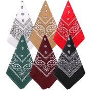 Resim 3/6 Adet Kare Desenli Baskılı Bandana Yüz Maskesi Atkı Başlık Bileklik 
