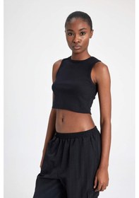 Resim DeFactoFit Slim Fit Dar Kesim Bisiklet Yaka Ribana Basic Düz Sporcu Atlet Z6573AZ24SPBK81 