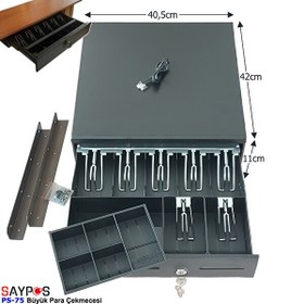 Resim Saypos PS75 Para Çekmecesi 7 Banknot Gözlü Masa Altı Montaj Askılı Anahtardan Açılır 40.5x42x11 CM 
