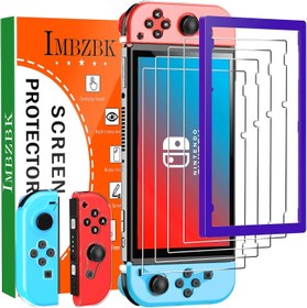 Resim IMBZBK Nintendo Switch 2017 için 4 Paket Ekran Koruyucu Temperli Cam Aksesuarları 2 Paket TPU Nintendo Anahtarı Denetleyici Kılıf Kapak, Tam Kapsama 