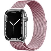 Resim Ekılıf - İos Watch 42mm Uyumlu - Kordon Metal Kordon Band-01 - Pembe 