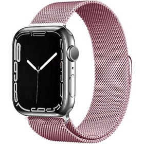 Resim Ekılıf - İos Watch 42mm Uyumlu - Kordon Metal Kordon Band-01 - Pembe 