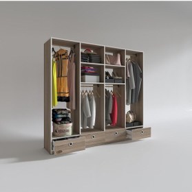 Resim Kenzlife giysi dolabı 4 bölmeli 4 çekmeceli kamil 182*200*42 crd dolap kapaksız 