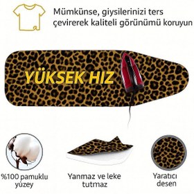 Resim Ütü Masası Kılıfı Keçeli Leopar Desen Battal Boy Xxl Pamuklu Yanmaz Üretim Açık Kahverengi 