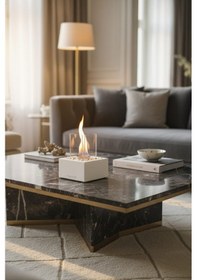 Resim Quadrata Beyaz Biyoetanol Masaüstü Şömine - 1 Lt Yakıt Ve Dekoratif Taş Hediye 