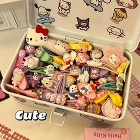 Resim 30 adet Sanrio Hello Kitty Şeker Renkli Saç Tokası KT Kedi Barrette Seti, Sevimli Prenses KT Saç Aksesuarları 30 Parça Set 