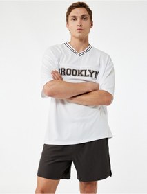 Resim Koton Oversize Kısa Kollu V Yaka Baskılı Spor Tişört Beyaz 5sam10165nk Beyaz 