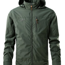 Resim Erkekler için çok cepli, kapüşonlu fermuarlı uzun kollu rahat tüm mevsimler için dış mekan rüzgar geçirmez hafif softshell ceket, yürüyüş ve kamp için dayanıklı fermuar kapanışı 