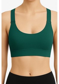 Resim Kadın V Yaka Modal Dikişsiz Ayarlanabilir Askılı Lazer Kesim Bralet Sporcu Sütyeni Yeşil 