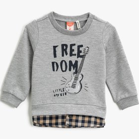 Resim Erkek Bebek Kareli Baskılı Bisiklet Yaka Uzun Kollu Sweatshirt 