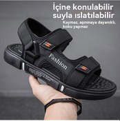 Resim Yazlık Kaymaz Yumuşak Tabanlı Erkek Sandaletleri Siyah 