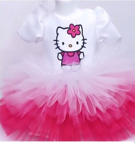Resim Hello Kitty Baskılı Kız Çocuk Bebek Doğumgünü Elbise Parti Kostüm 