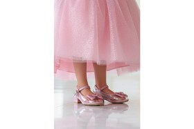 Resim Kiko Kids Kız Çocuk Simli Topuklu Abiye Şeffaf Ayakkabı Pembe Mikrofiber Taban Düz 