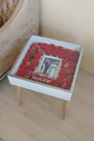 Resim Verda Çerçeve Fotoğraf Bölümlü İsimli Anı Sehpası! Özel Gün Çiçekleriniz İçin Yan Sehpa! Gül Sehpası!Çiçek Sehpası 