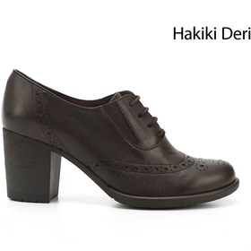 Resim GÖNDERİ(R) Kadın / Kız Kahve Antik Bağcıklı Orta Kalın Topuklu Hakiki Deri Oxford Ayakkabı 