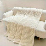 Resim Tek Parça İpli Flanel Battaniye, Kalın Beyaz Peluş Atkı, Koltuk Örtüsü İçin Uygun, Yazlık Şekerleme Battaniyesi, Kamp için Dış Mekan Kullanımı, Sıcak Rahatlık Sunar 