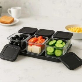 Resim Skygo Kapaklı Kahvaltılık Saklama Kabı Seti, 6 Bölmeli, Tepsili, 13 Parça (Siyah) 