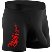 Resim Erkekler İçin Kırmızı Alev ve Yazılı Şık Boxer - Esnek Konforlu Atletik Spor Şort Stili, Tam Kaplama Kabarma Cebiyle Günlük Giyim için Kolay Bakım El Yıkamalı Siyah 