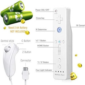 Resim MOICUCU Wii uzaktan kumanda Wii Controller Motion Plus ve Nunchuck, kablosuz Wii uzaktan kumanda, silikon kılıflı, el kayışı 