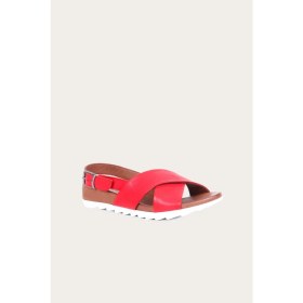 Resim Bueno Shoes Kırmızı Deri Kadın Düz Sandalet 