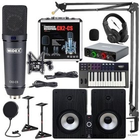 Resim Midex Private Paket-7 Stüdyo Ekipmanları Seti Monitör Mikrofon Ses Kartı Kulaklık Midi Klavye 