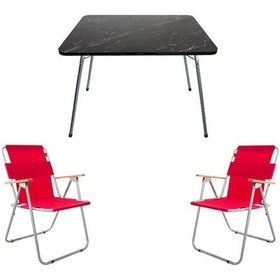 Resim Bofigo 60X80 Granit Katlanır Masa + 2Li Katlanır Sandalye Kırmızı 